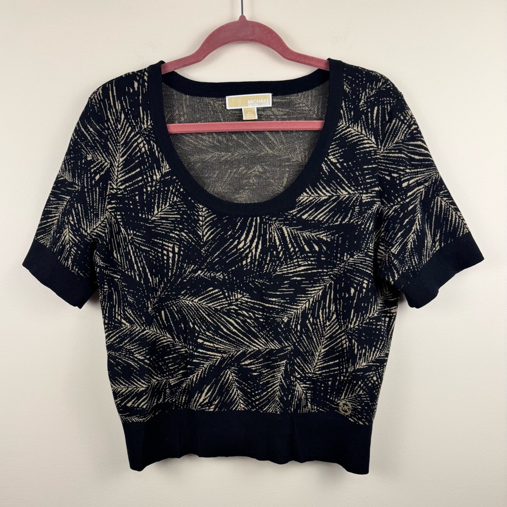 Michael Kors Palm Print Short Sleeve Sweater